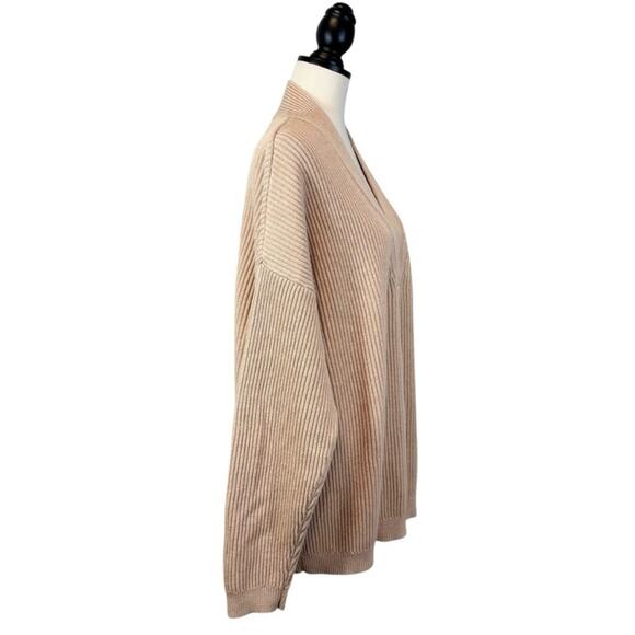 Haven Well Within Cotton Cashmere Blend V-Neck Ribbed Knit Sweater Tan XXL - Picture 7 of 13